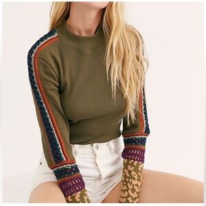 FREE PEOPLE Switch It Up Thermal Top Stretchy Color Army Olive Green Size XS